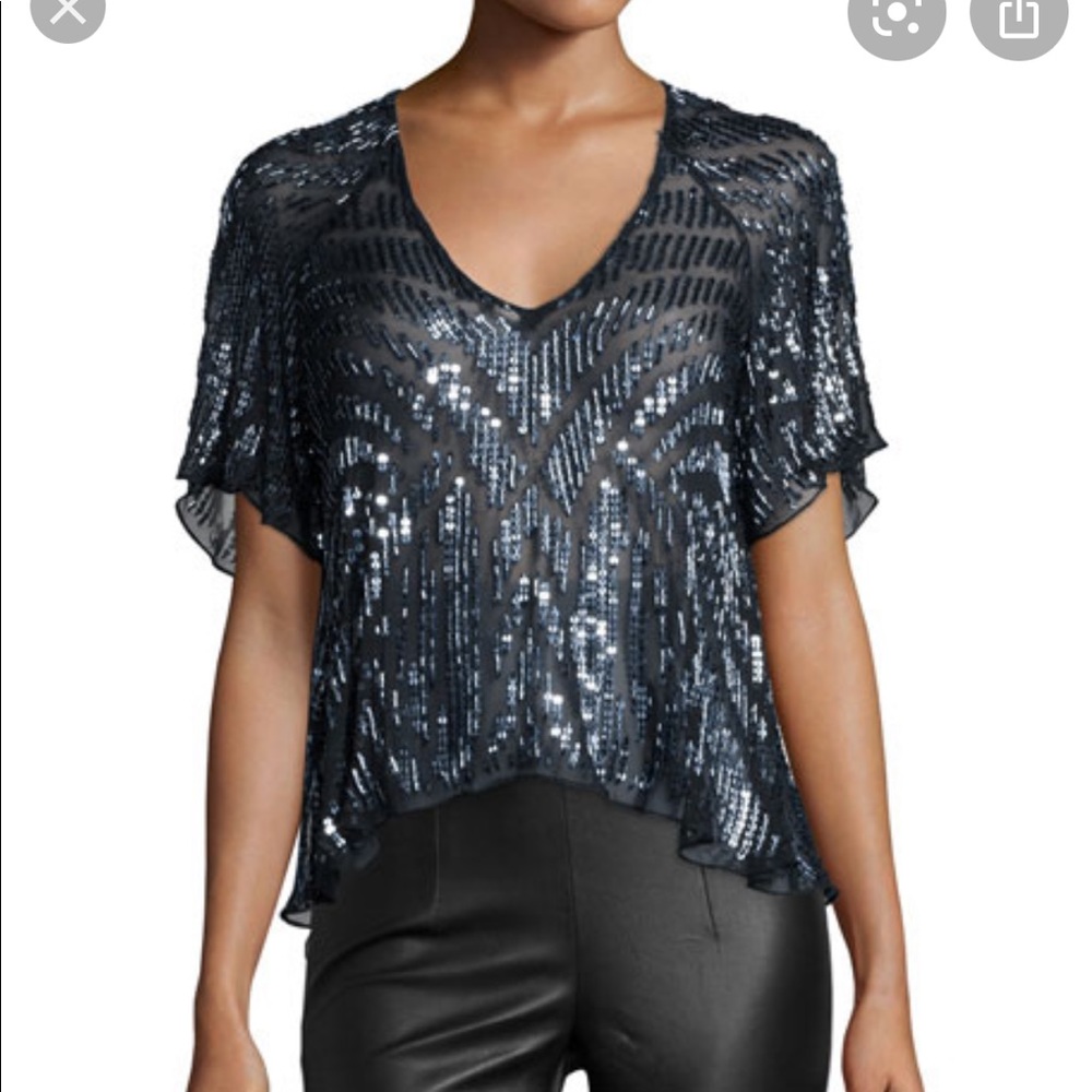 Parker Lucas beaded gunmetal blouse XS